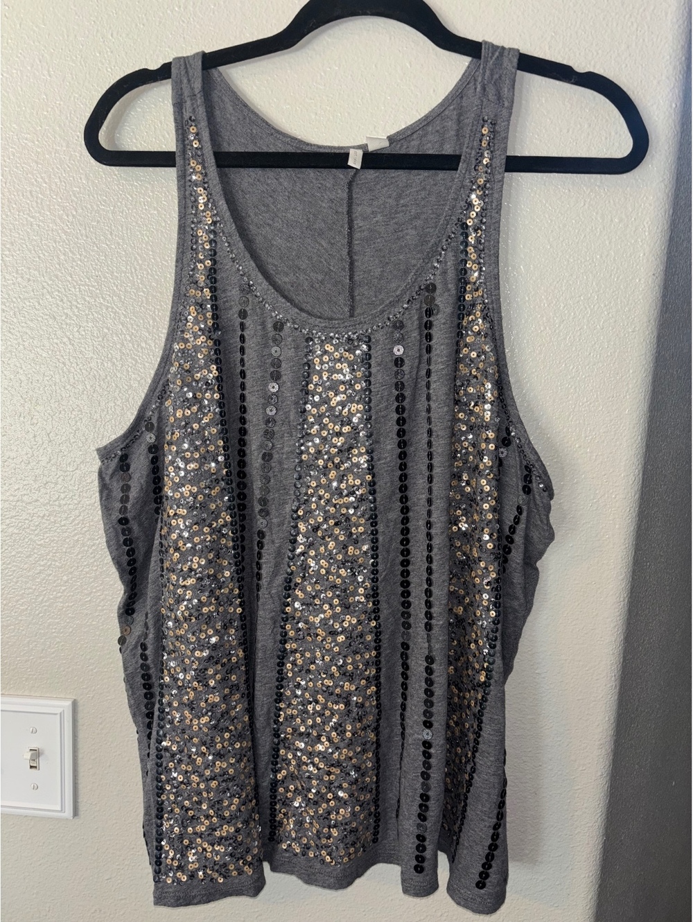 Cato Grey Metallic Sequin Striped Tank Top Plus Size 22/24W